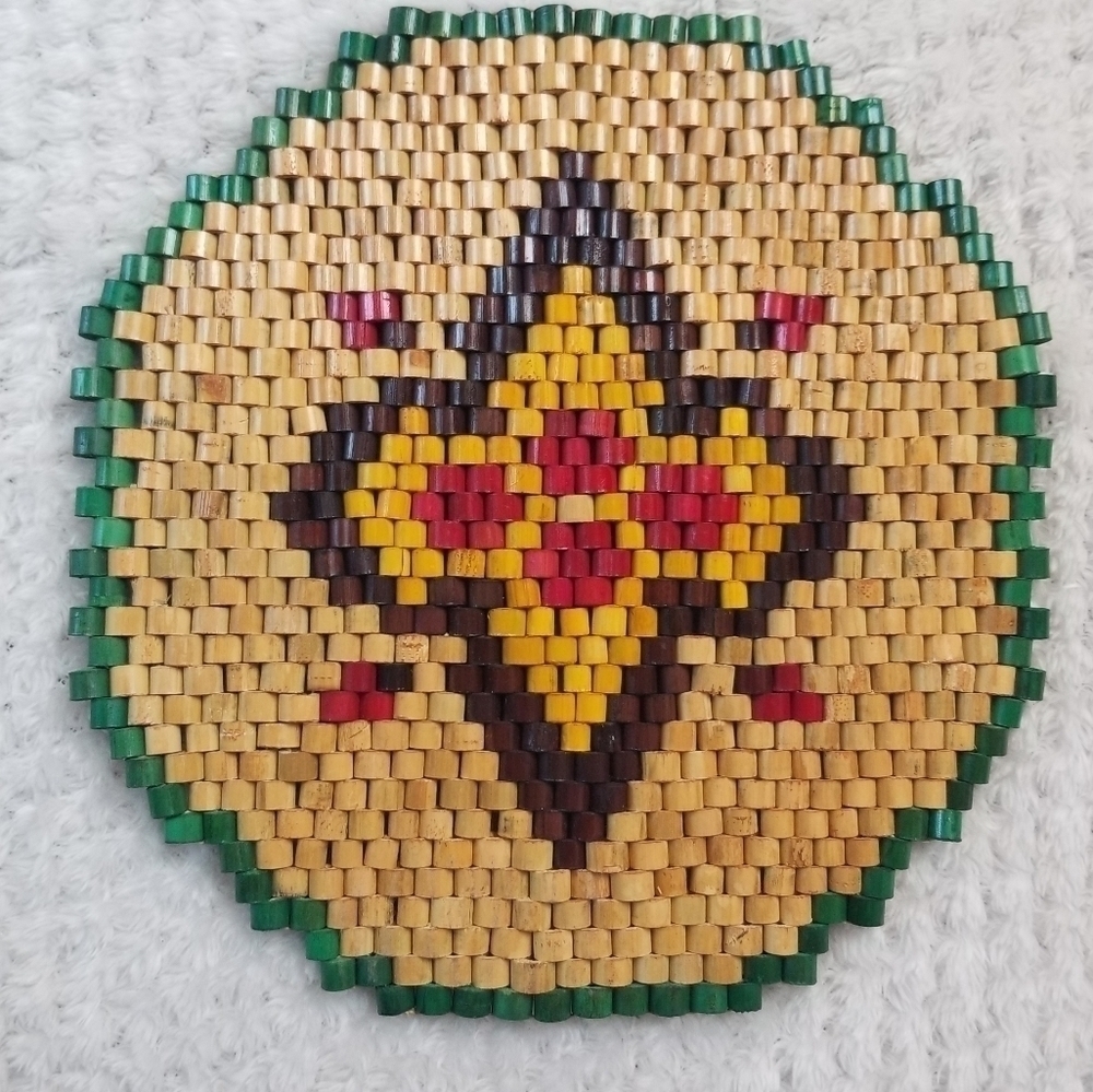 Vintage wooden beaded hot pad / pot holder